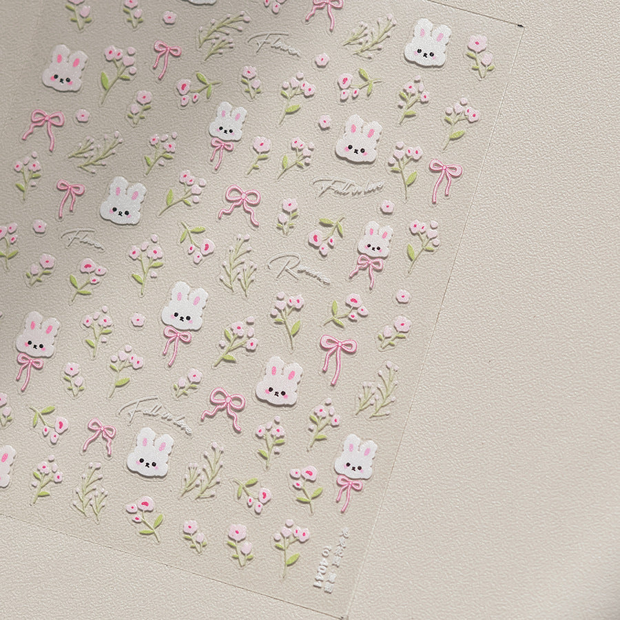 365nails: "Floral Bunny with Pink Bows" – nail art stickers