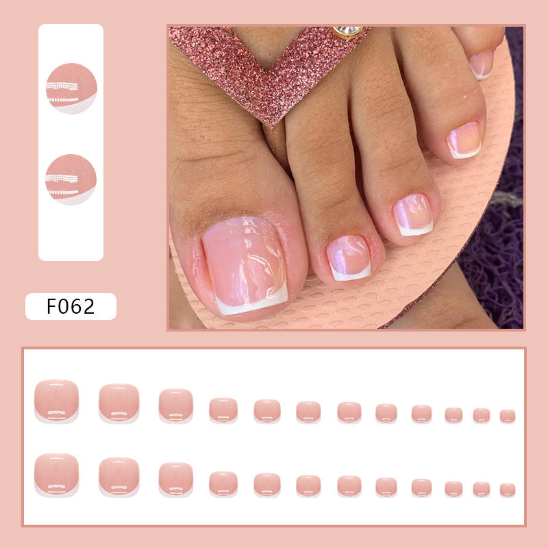 연핑크×화이트 심플 프렌치 발톱용 프레스온 네일 — 귀여운 젠틀 걸 스타일｜365nails