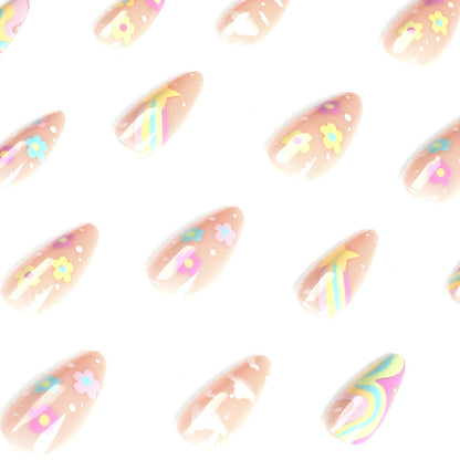 Wearable nail stickers Rainbow stars White clouds Multi-colored flowers Wearable nail pads press on nails｜365nails