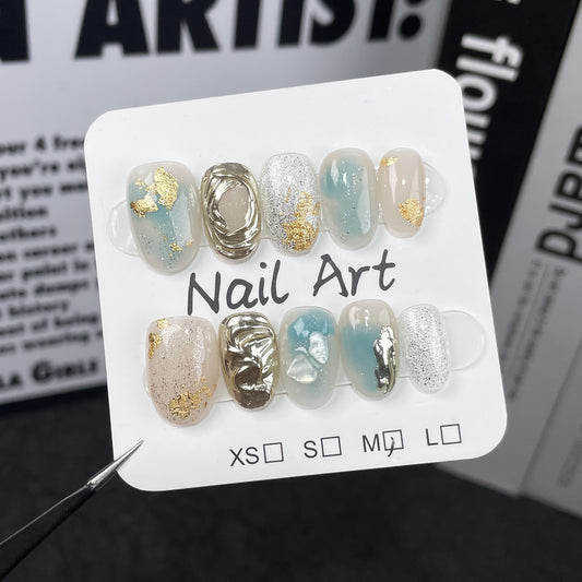 Sea salt gilt manicure is simple, fresh and elegant, short handmade ,  sticker｜365nails