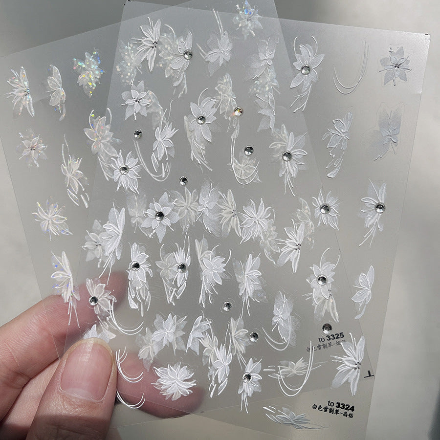 White Snowflake & Butterfly Nail Stickers – 3D Embossed Crystal Set