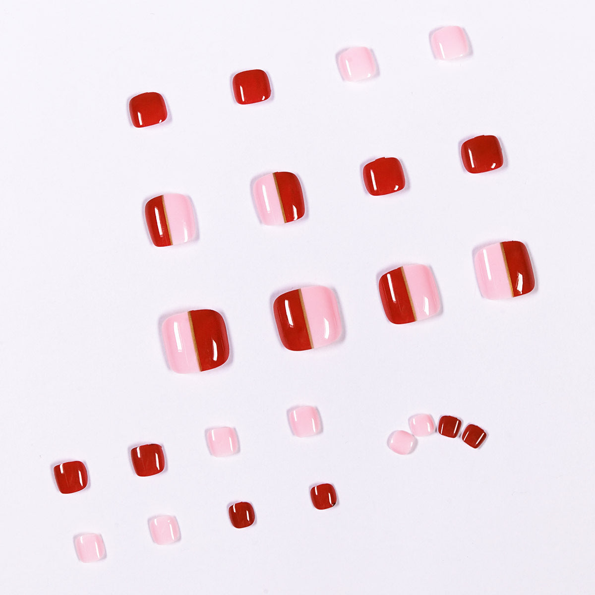 配色酒紅粉質短款穿戴甲（手足適用，可移除）｜365nails