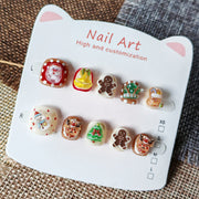 365Nails: "Christmas Sweet Feast" – Handmade Cute Short Oval Press On Nails With Santa & Gingerbread Design