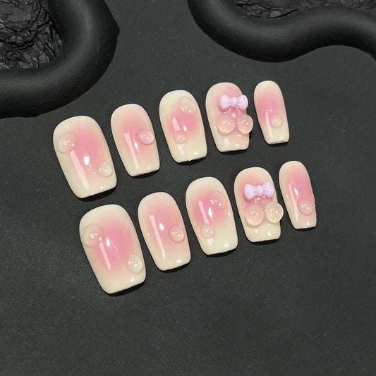 Sweet airbrush blush handmade press-on nails cute short nail patch fake nail wholesale wearable nail sticker｜365nails