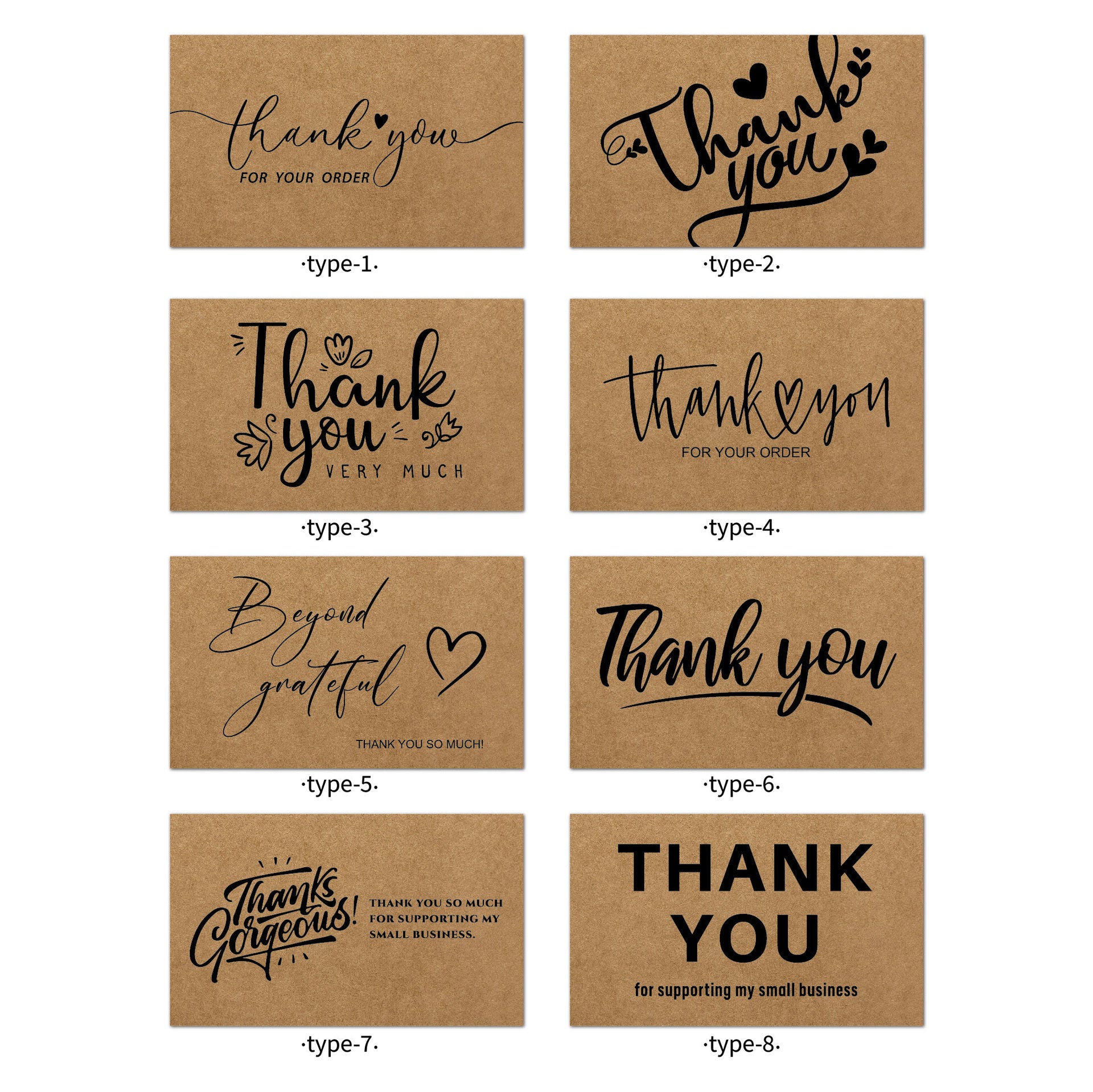 Kraft Paper Thank You Cards for Small Business Packaging (MOQ=3)