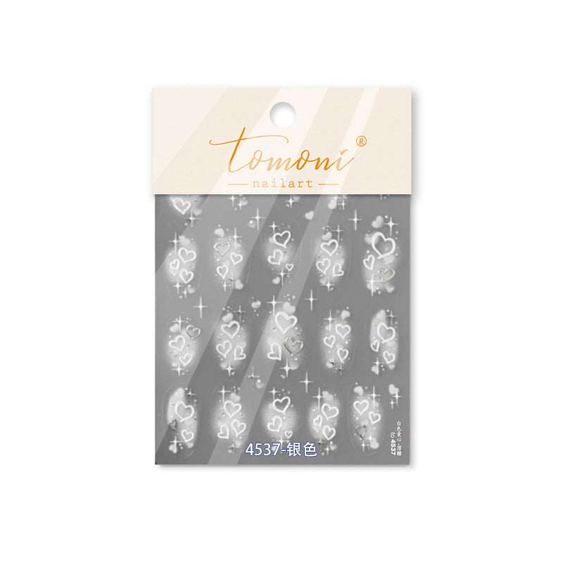 365nails: "빛나는 화이트 & 골드 하트" – 네일 아트 스티커