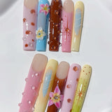 Sweet Amber Floral Gradient Crystal Art Press On Nail Set