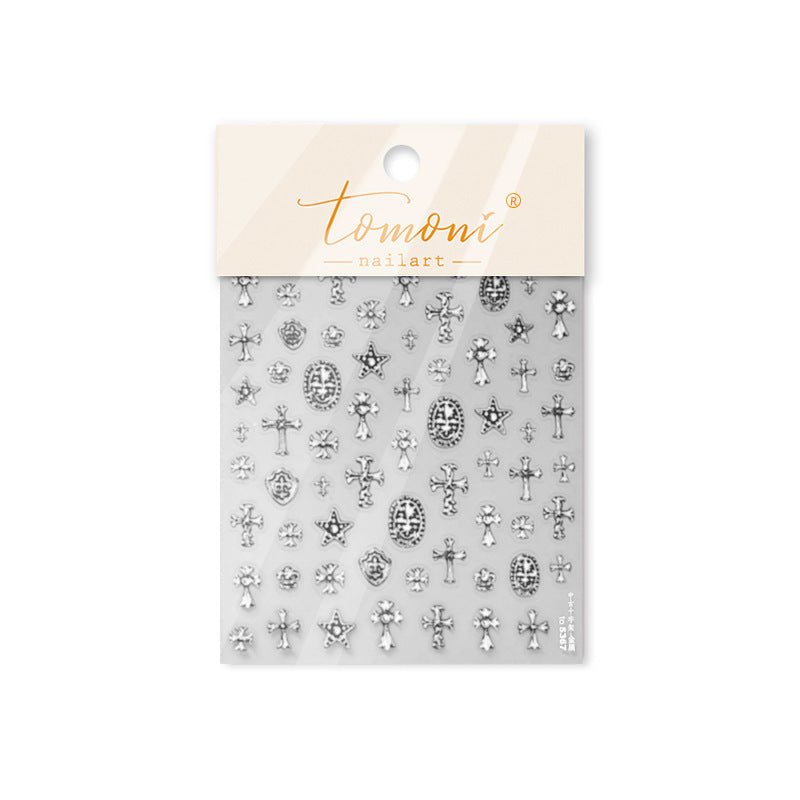 Gothic Cross Silver – Vintage Punk Nail Art Stickers