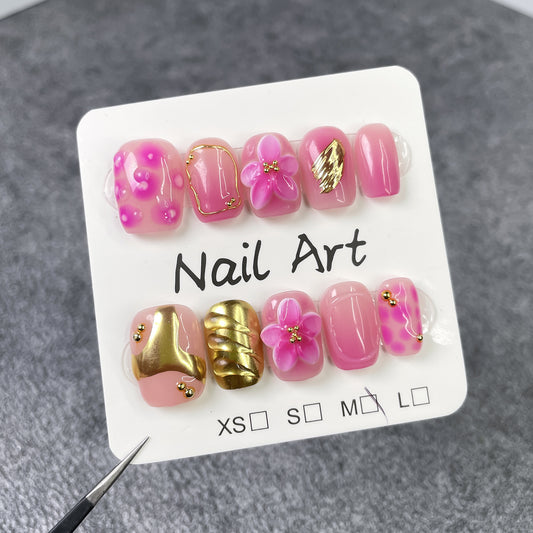 Sweet ice blush nail  3d three-dimensional engraving advanced sense short wear armor pure handmade｜365nails