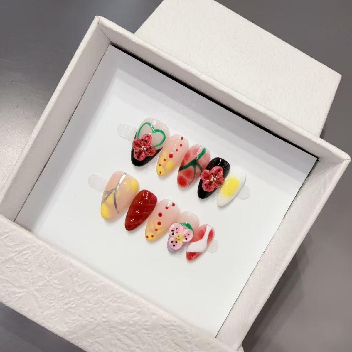 365nails: "Fruity Delight" – 3D Fruit Art Handmade Almond Nails