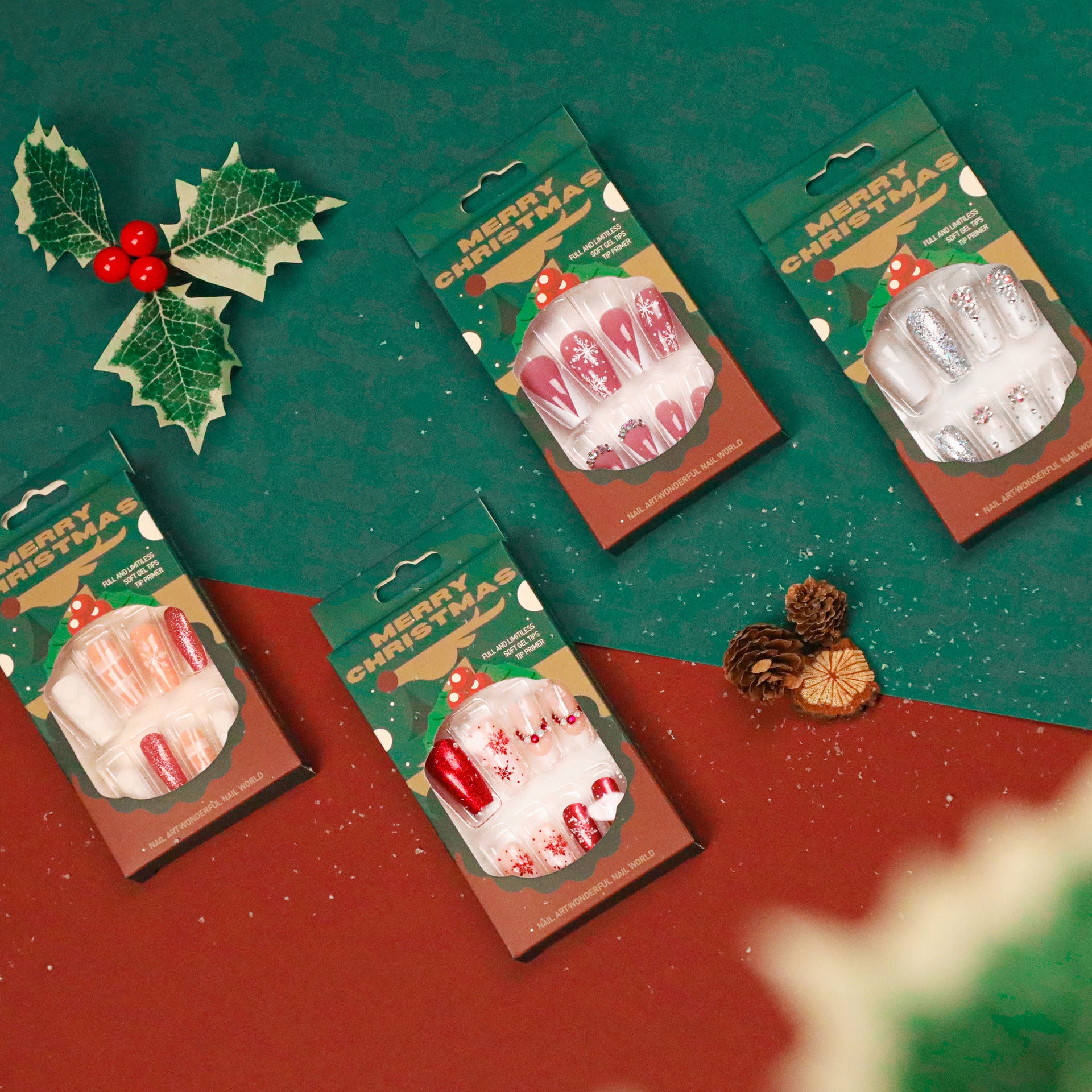 Vendas diretas da fábrica unhas postiças de Natal manicure unhas com lantejoulas adesivo press on unhas removíveis peça produto acabado atacado｜365nails