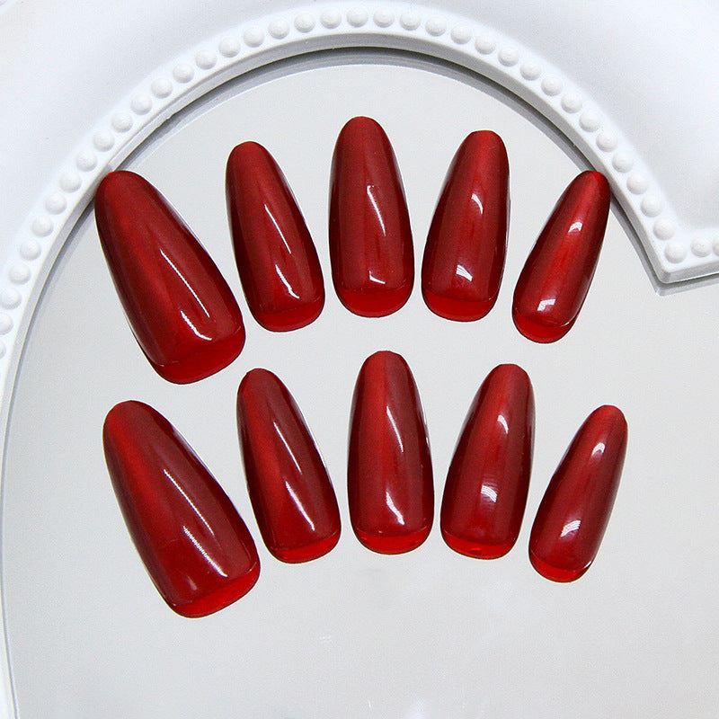Nail Tips  prefabricated nail burgundy white cat eye fashion girl versatile  removable press on nails 30 pieces｜365nails