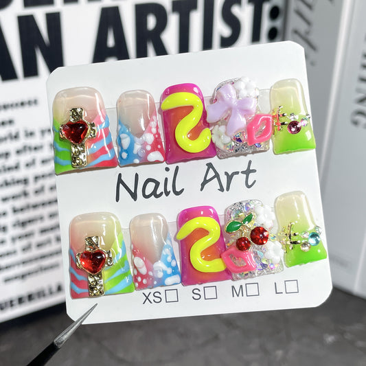 Unhas postiças artesanais, transparentes, com relevo francês, estilo Spice Girl, atacado, 365nails