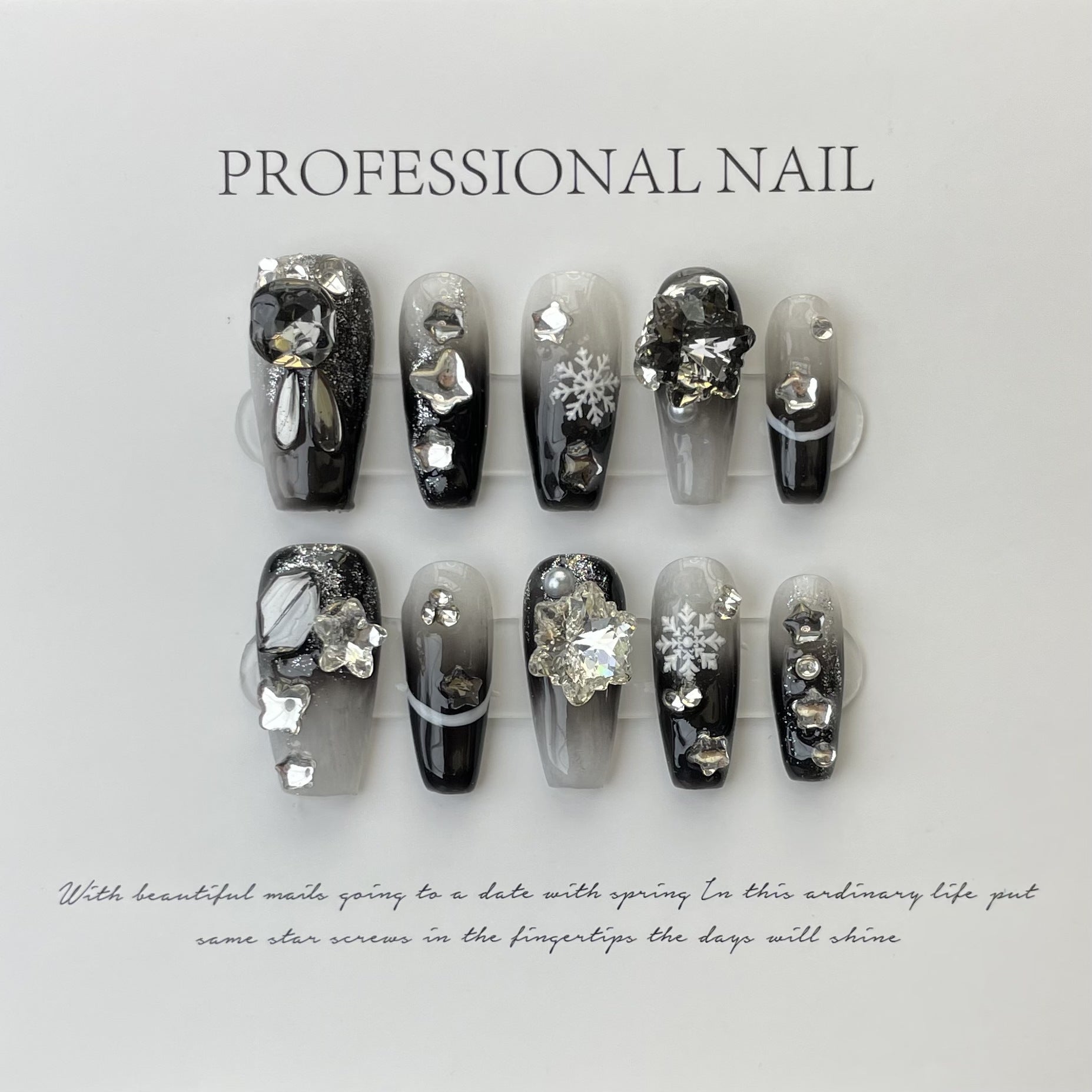 handmade press on nails Psychedelic Empress Dowager Silver White Silver Flash Spice Girl Nail Art  Long Tip Nail Type | 365nails