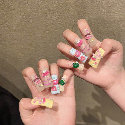 Duck beak manicure, dopamine plastic wind big mouth color graffiti pure handmade press on nails sticker | 365nails
