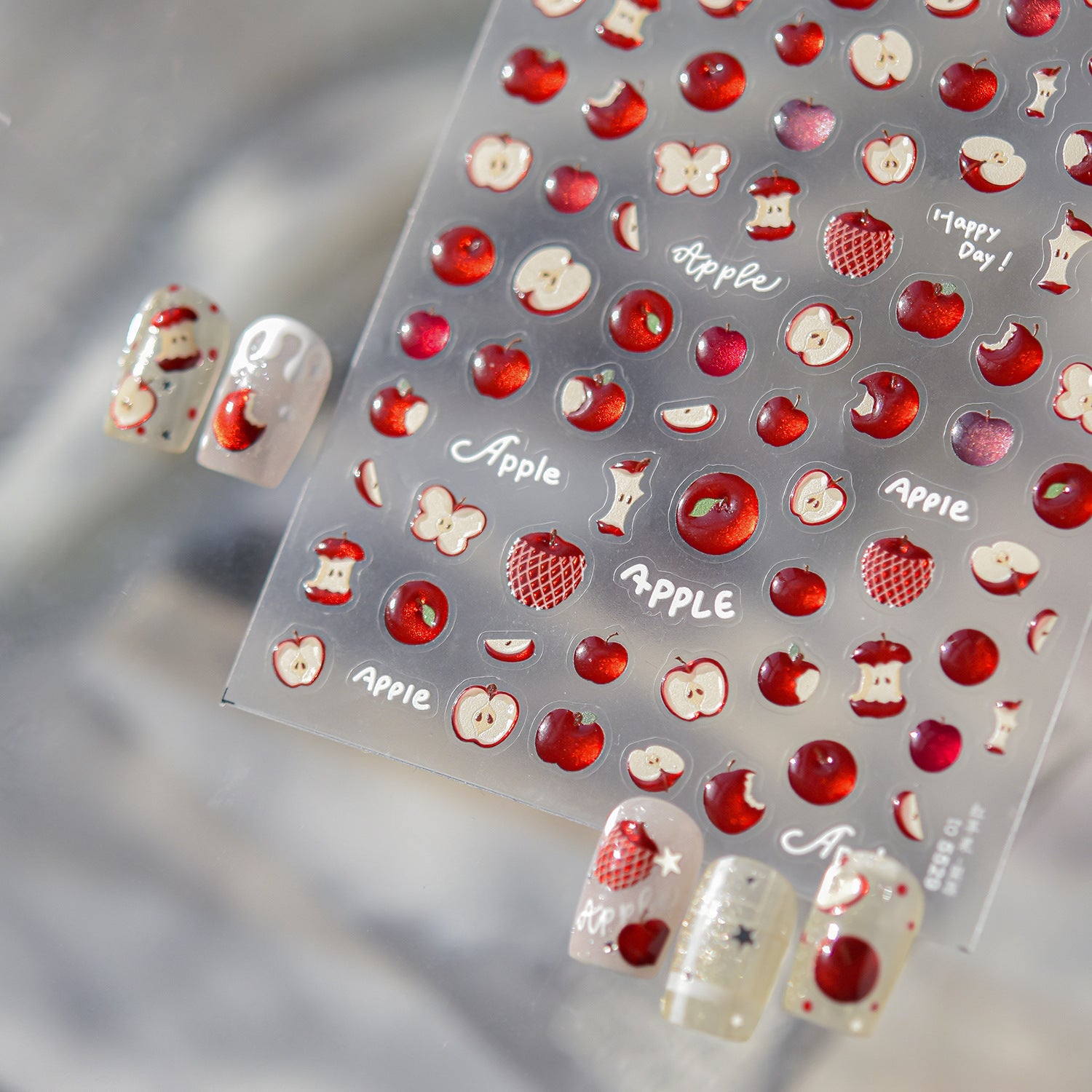 Red & Green Apple Nail Stickers – Fruit Embossed Collection