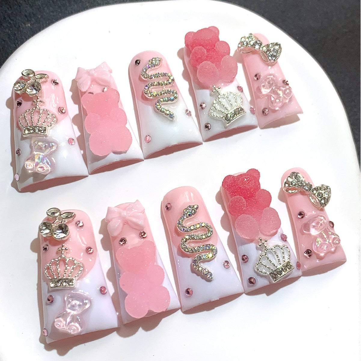 Sweet Pink Sugar Candy Crown Press On Nails