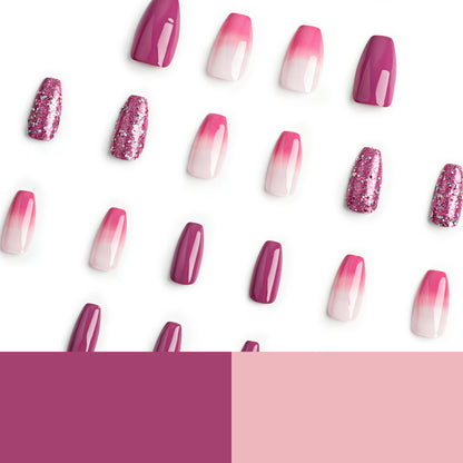 Wear nail purple nail piece wholesale pink gradual change purple glitter short nail piece nail piece nail art finished nail｜365nails
