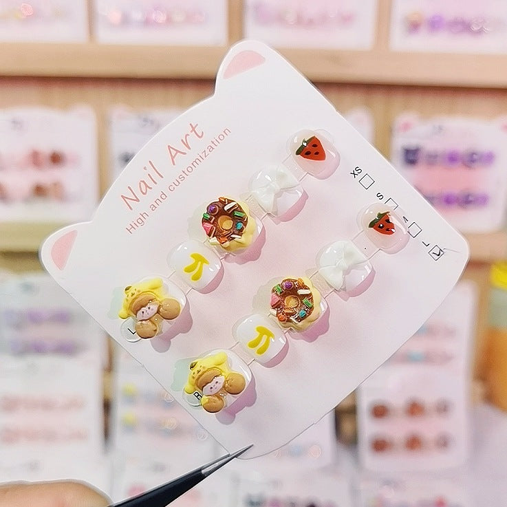 Pudding Dog Popcorn Cute Kids Press On Nails Set