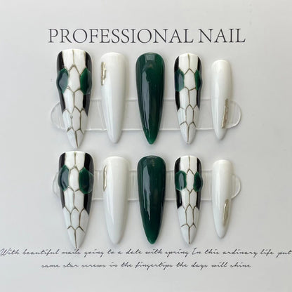 handmade real shot] New press-on nails snakehead nail art advanced light luxury super white nail art tall temperament | 365nails