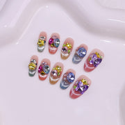 365nails-Gemstone Gala: "Rainbow Crystal" – Unhas Postiças Curtas Amendoadas Feitas à Mão