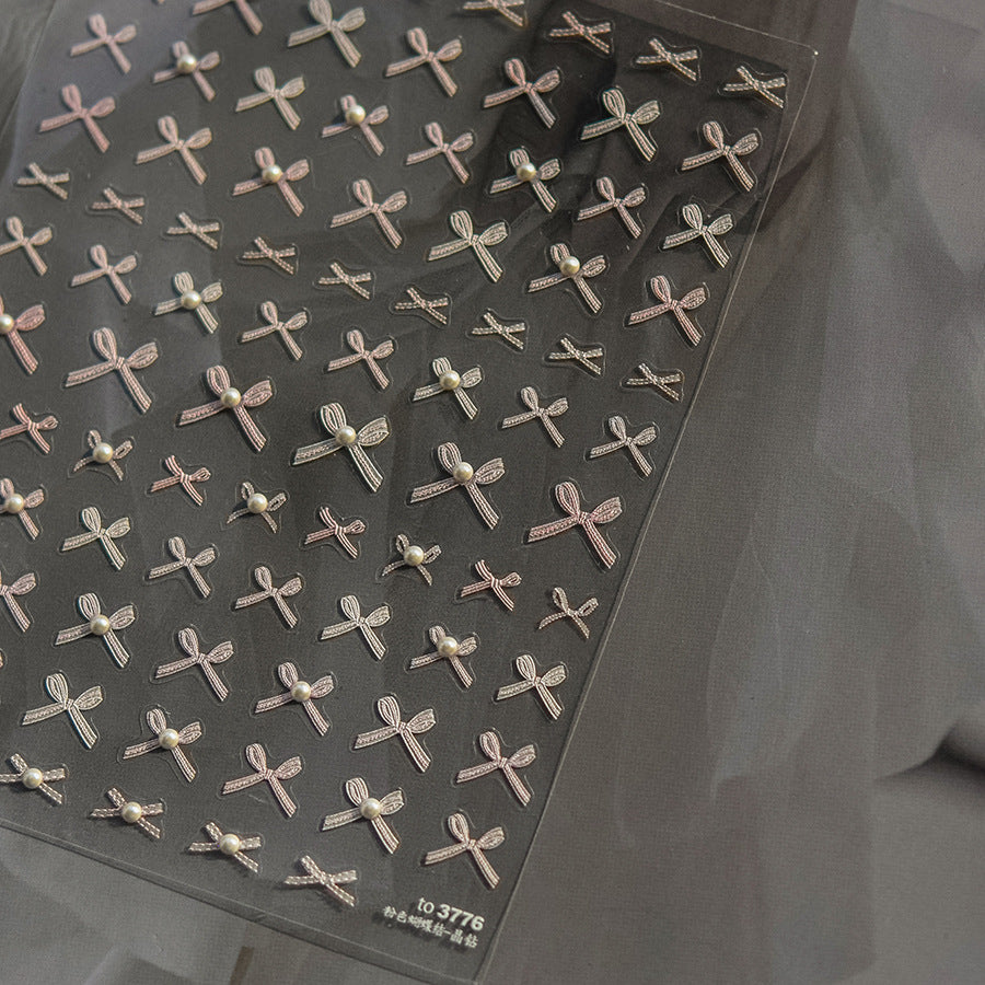 黑白珍珠蝴蝶結系列：「哥德風珍珠蝴蝶結」— 3D立體浮雕甲貼