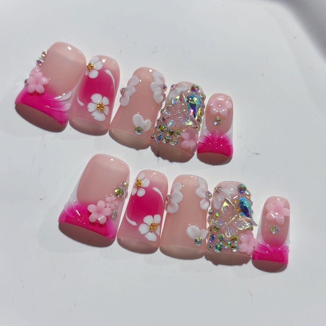 Blush Petal: "Pink Sakura Glow" – Square Press-On Nails