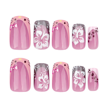 Película de unha curta quadrada de aço inoxidável com gato francês fofo usando nail art｜365nails