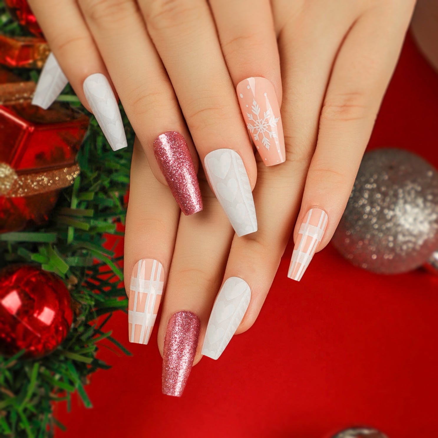 Vendas diretas da fábrica unhas postiças de Natal manicure unhas com lantejoulas adesivo press on unhas removíveis peça produto acabado atacado｜365nails