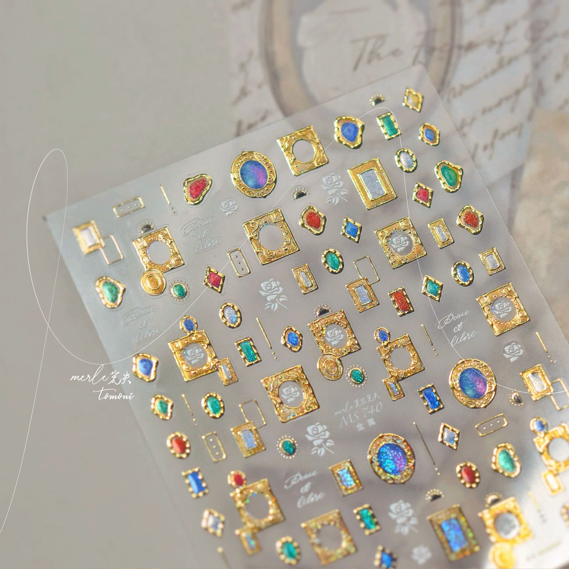 Vintage Gem Frame Collection: "Luxury Gem Frame" – 3D Embossed Nail Sticker
