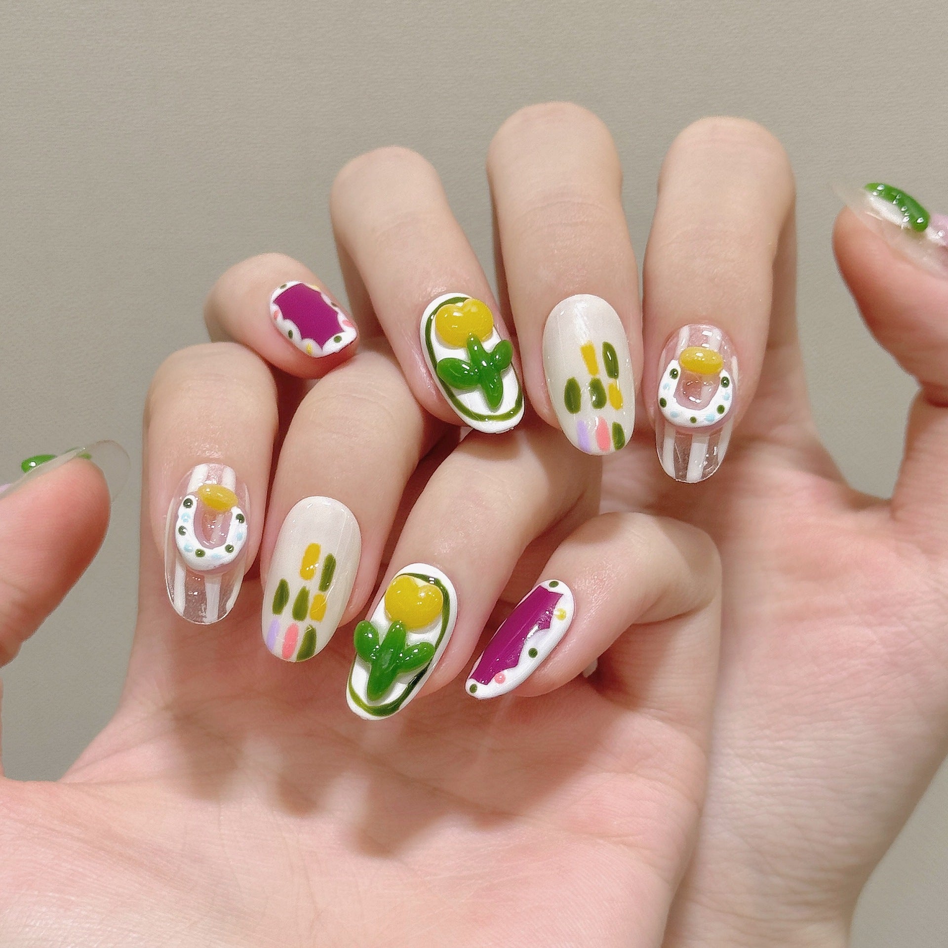 Desenho animado colorido fofo flor tridimensional verão arte de unha artesanal | 365nails