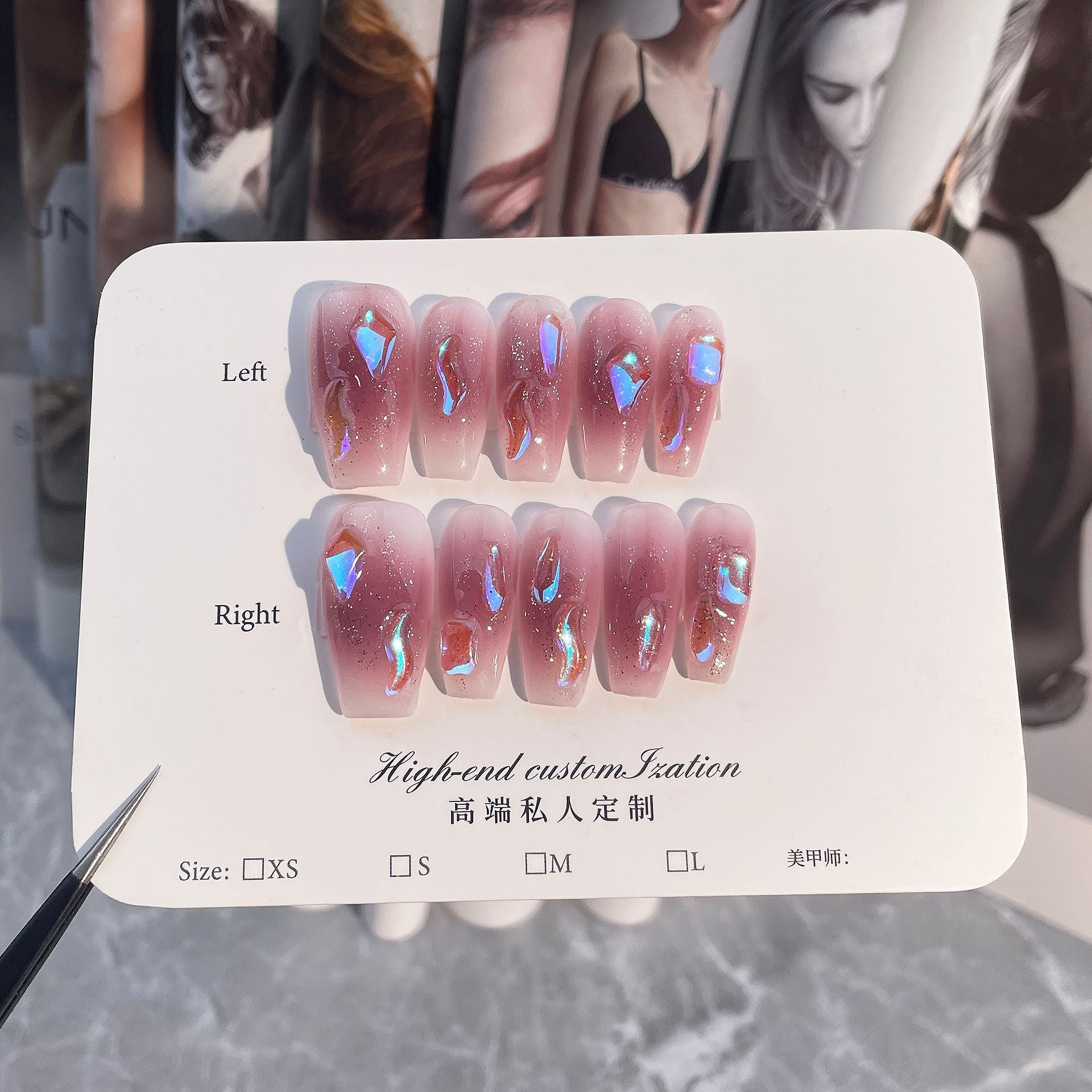 Handmade Press-on Nails Aurora Drill Airbrush Grape Purple Blush Medium and Long Whitening Nail Patch Wearable Fake Nails｜365nails