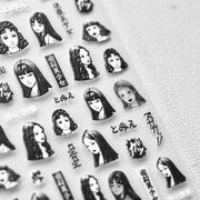 365nails: "Black & White Anime Girl" – adesivos de unhas