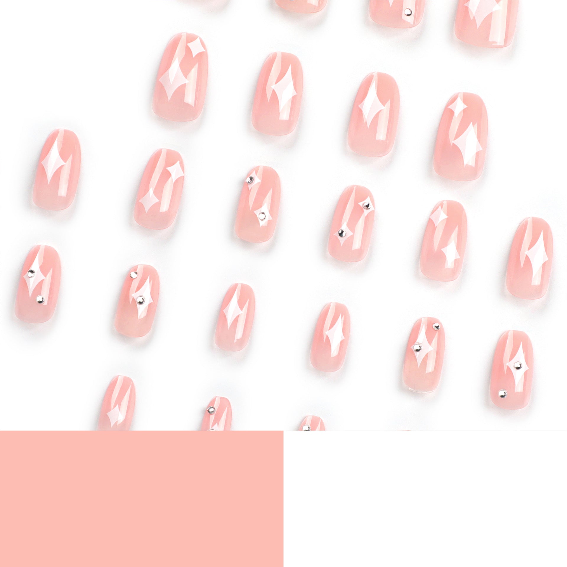 365nails: "Starlight Blush Square" – Rhinestone & Star Accent Press-on Nails