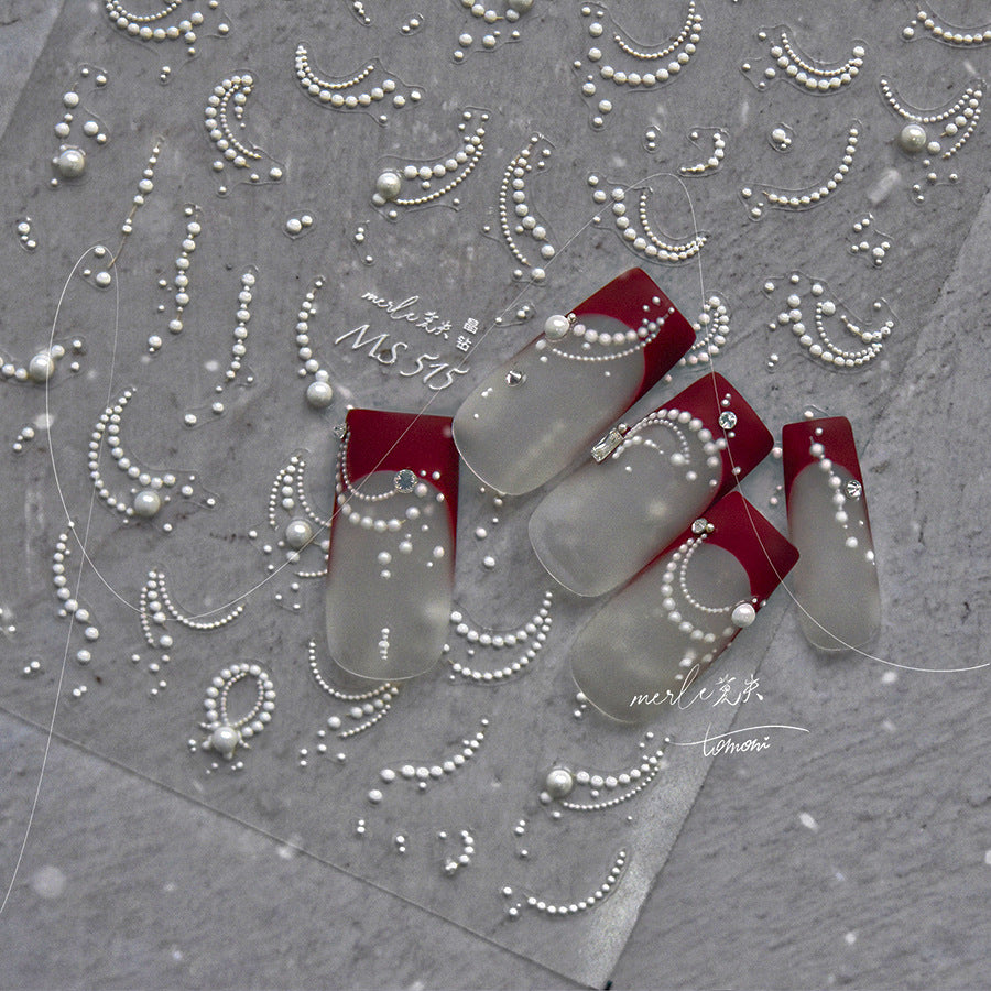 Pearl Chain Nail Stickers – 3D Embossed Bridal & Vintage Set