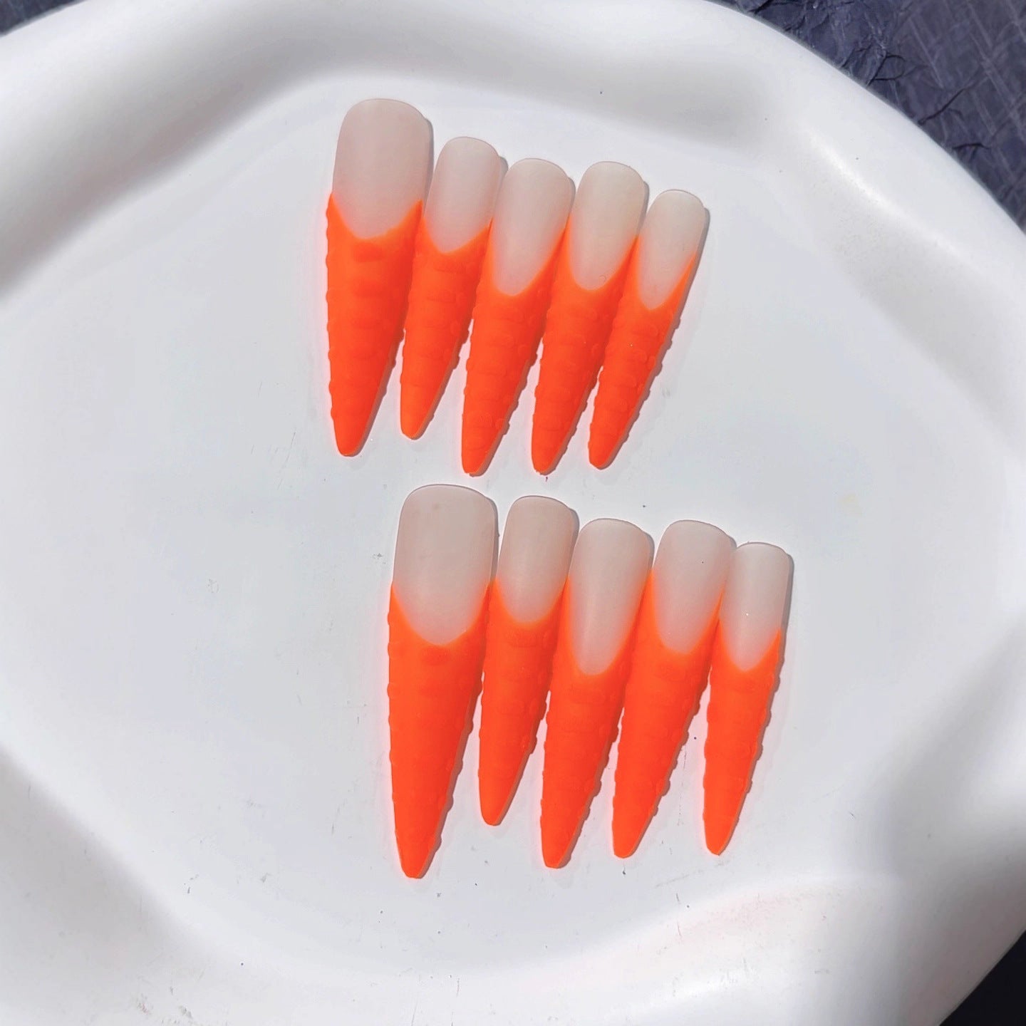 Neon Orange Gradient Textured Statement Press On Nails