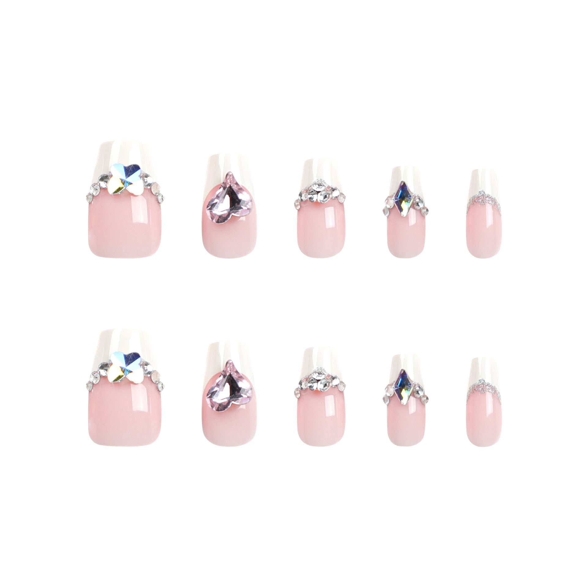 法式愛心爆閃水鑽可拆卸穿戴甲｜365nails