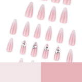 Pink Ombre Stiletto Press On Nails with Silver Rhinestone Charms
