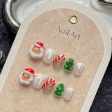 Santa and Christmas Tree Press‑On Nails – Candy Cane Cute Holiday Design