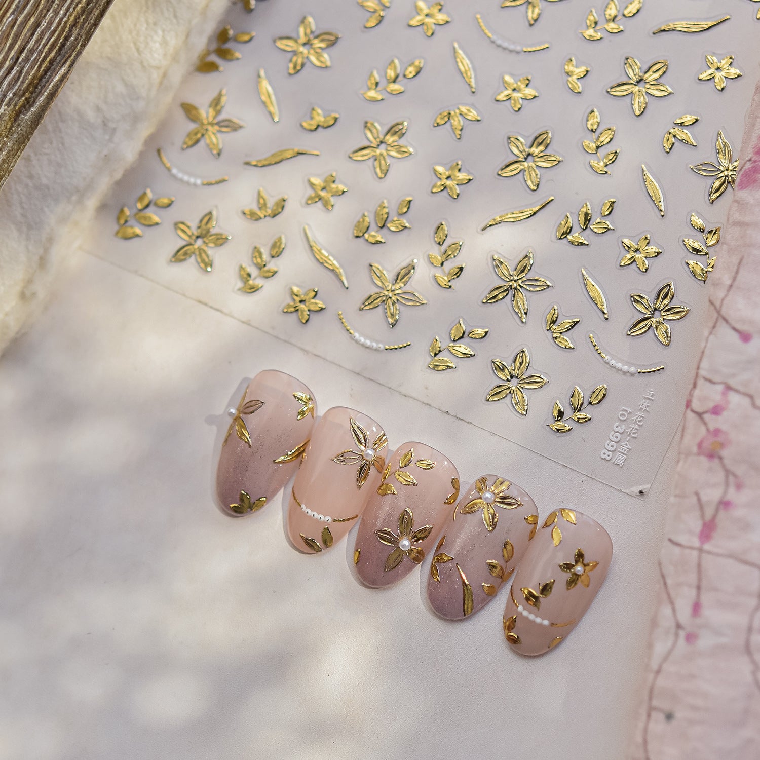 Golden 3D Floral Collection: "Luxury Petal" – 3D Embossed Nail Sticker