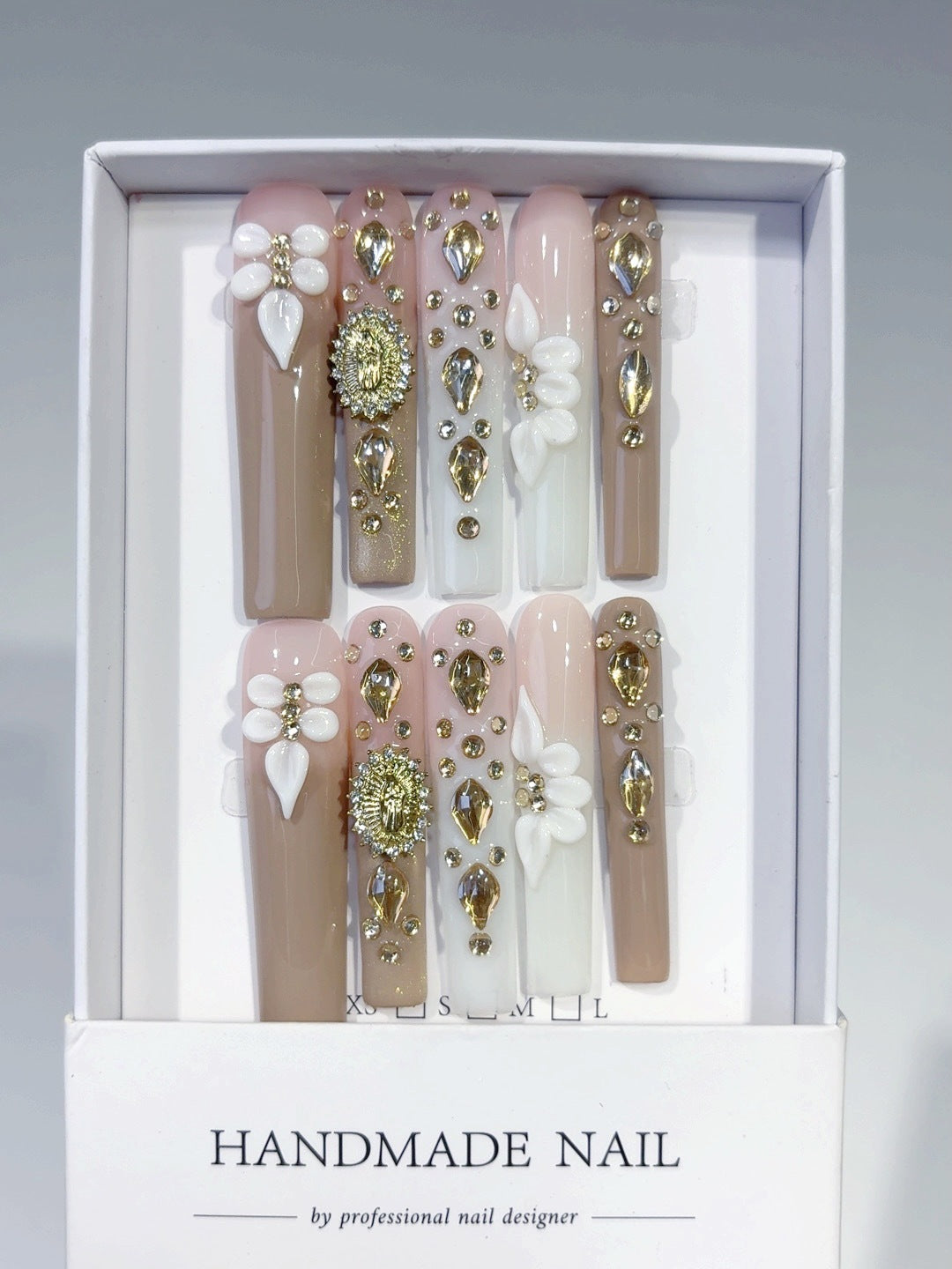 Parisian Nude Gold Relief Press On Nails