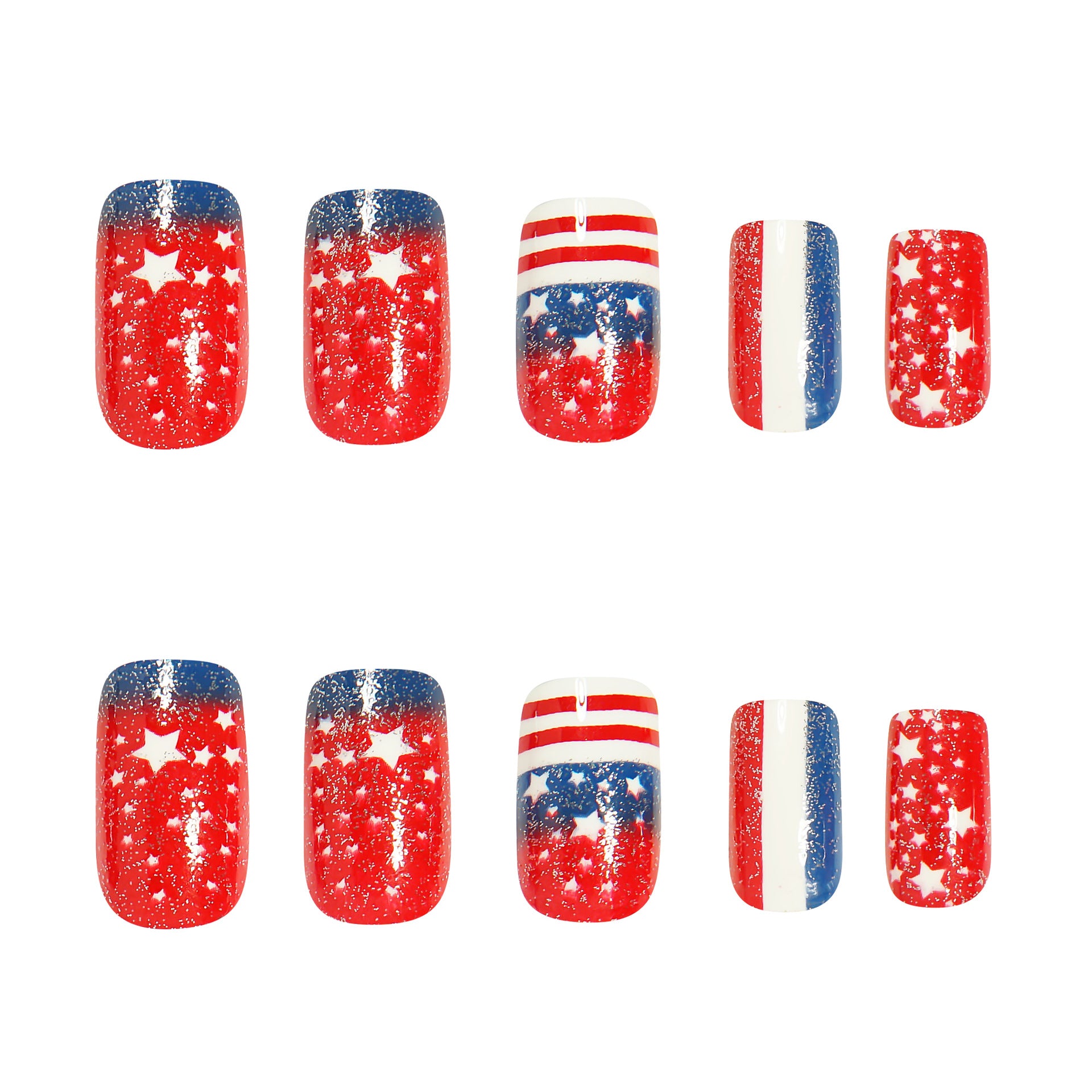 365nails: Independence Day Star-Stripes Glitter Ombre Press-On Nails