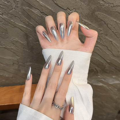 Black Silver Mirror Carbon Gun Nail Technology Dark Metal Nail Art Wear Nail Products fake nails | 365nails