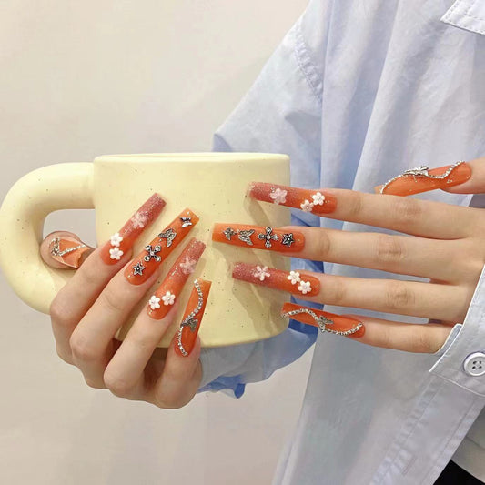 Extra long funny cartoon cute handmade nails personalized  hand-painted fake nails removable | 365nails