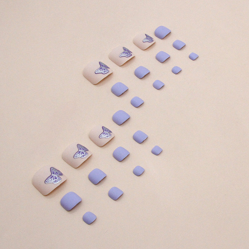 Borboleta roxa romântica fosca, doce menina, manicure de unhas postiças, 24 unhas postiças, manicure usável｜365nails