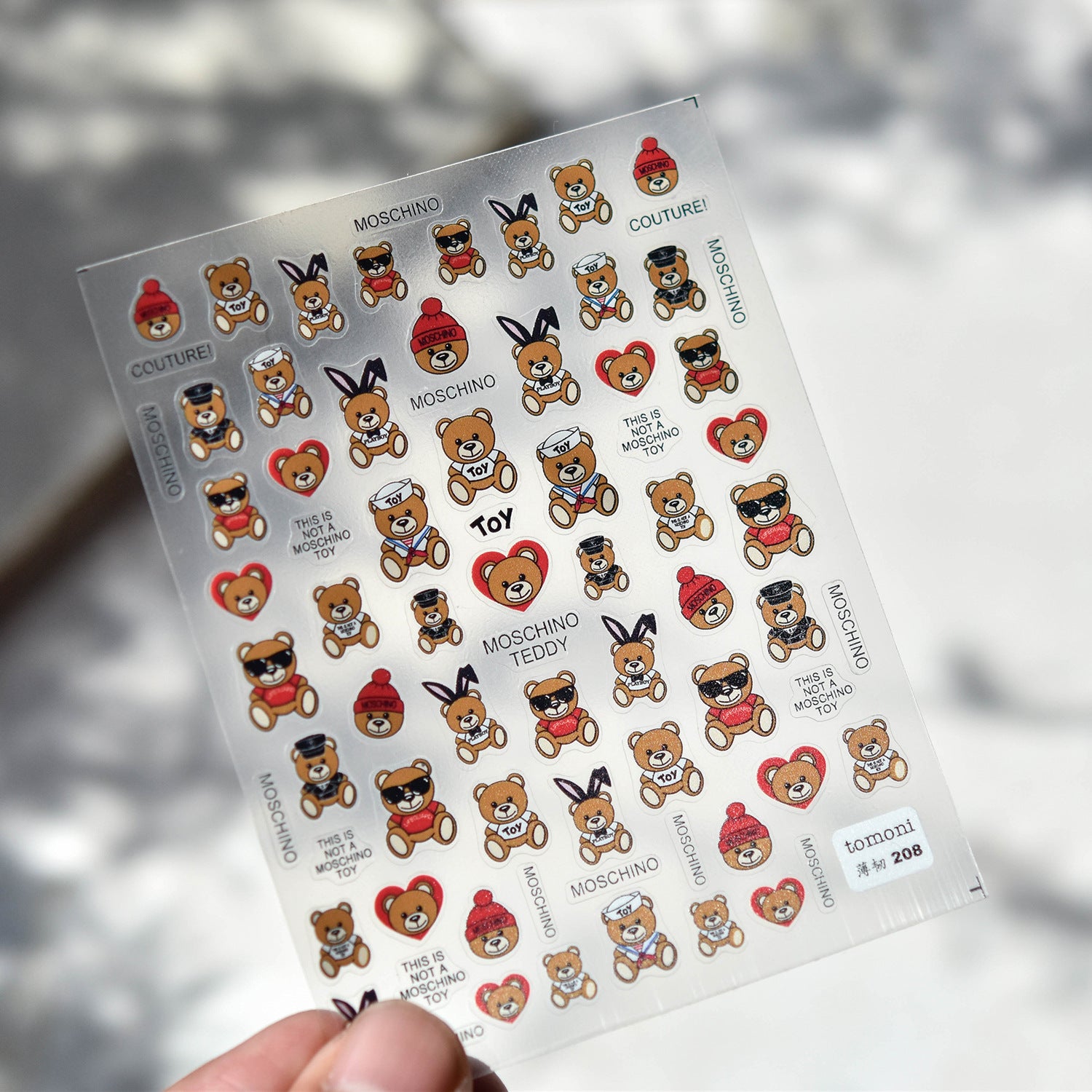 Moschino Big Head Teddy Bear: "Luxury Teddy Crew" – 5D Embossed Nail Sticker