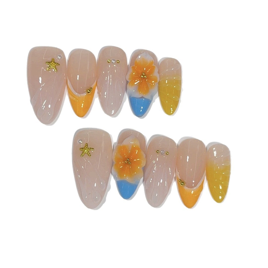 Summer Citrus: "Orange Bloom" – Medium Almond Handmade Press On Nails