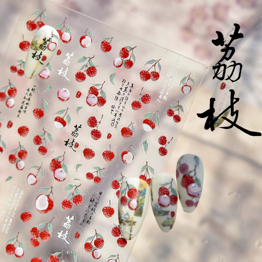 365nails: "Litchi Aquarelle & Calligraphie" – Autocollants Nail Art