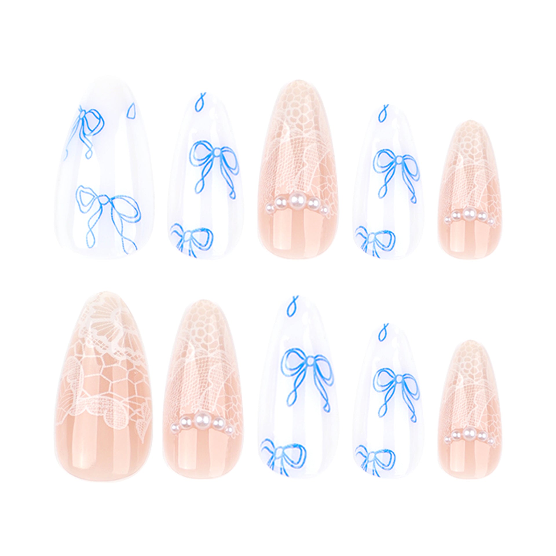 French blue bow press-on nails