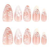 White Floral Embossed Sheer Pink Press On Nails